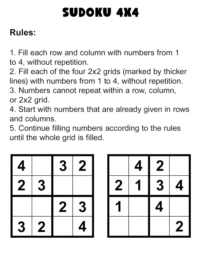 Beginner 4x4 Sudoku puzzle from the Smart Little Owl Activity Book