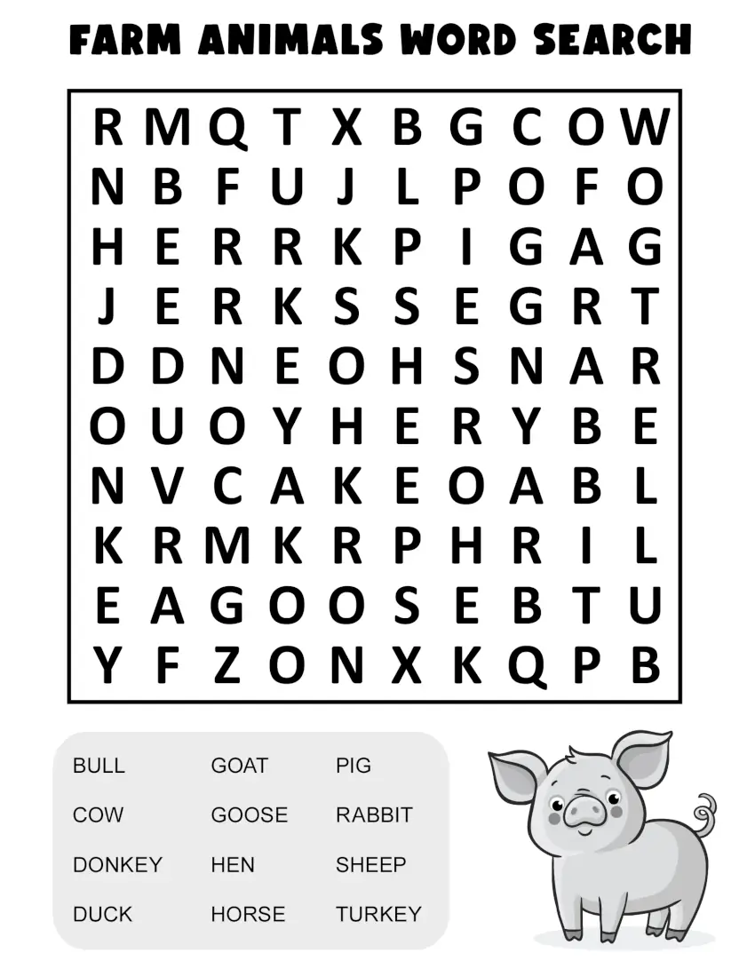 Word search page from the Smart Little Owl Activity Book for 6–7-Year-Olds