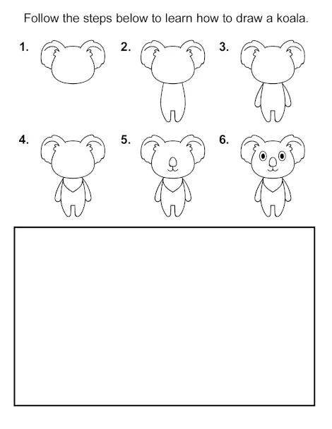 Activity Book for 6-7 Year Olds cover - example page with draw Koala step by step