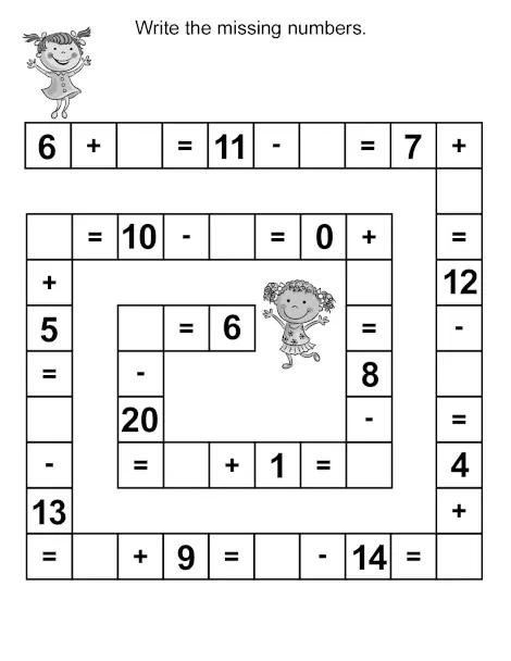 Activity Book for 6-7 Year Olds cover - example page with adding and subtracting task