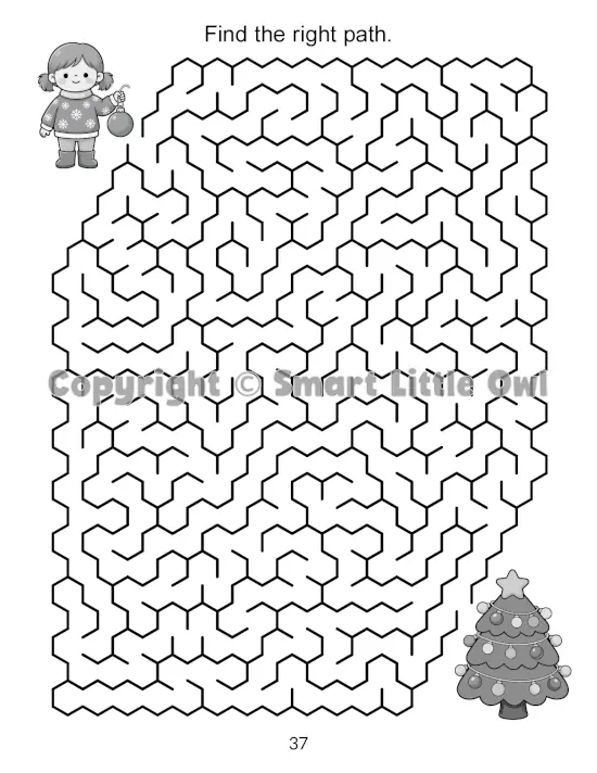 Christmas Activity Book for 7-Year-Olds - example page with Christmas tree maze