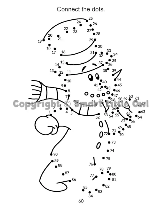 Christmas Activity Book for 7-Year-Olds - example page with connect the dots snowman